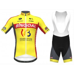 Completo Ciclismo 2020 Bingoal Wallonie Bruxelle giallo MSquadre abbigliamento Bici Completo Maglia Ciclismo Corta e Salopette