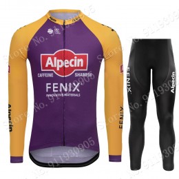 Purple France Tour 2021 Alpecin Fenix Pro Team Wielerkleding Set Fietsshirts Lange Mouw + Lange Fietsrbroek Bib 6YPX68