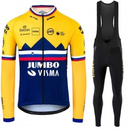 Jumbo Visma SLovenia Pro Team 2021 Abbigliamento Maglia Ciclismo Manica Lunga e Salopette Lunga iC0kn5