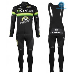 2016 Crelan -AA Drink nero Thermo Squadre Pro Abbigliamento Ciclismo Maglia Ciclismo Manica Lunga e Salopette Lunga 79169-UO