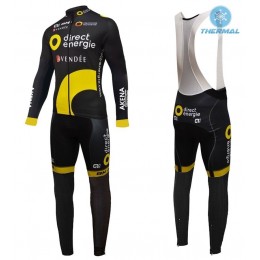2016 Direct Energie Team nero Thermo Squadre Pro Abbigliamento Ciclismo Maglia Ciclismo Manica Lunga e Salopette Lunga 19030-PD