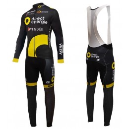 2016 Direct Energie Team nero Squadre Pro Abbigliamento Ciclismo Maglia Ciclismo Manica Lunga e Salopette Lunga 98863-YJ