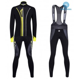 2016 Santini VEGA nero -giallo Thermo Squadre Pro Abbigliamento Ciclismo Maglia Ciclismo Manica Lunga e Salopette Lunga 46210-ST