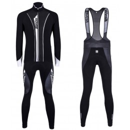 2016 Santini VEGA nero -bianco Squadre Pro Abbigliamento Ciclismo Maglia Ciclismo Manica Lunga e Salopette Lunga 78097-QN