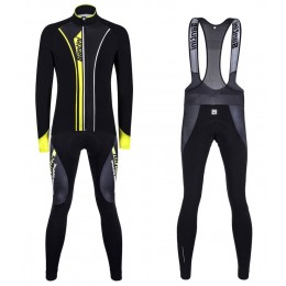2016 Santini VEGA nero -giallo Squadre Pro Abbigliamento Ciclismo Maglia Ciclismo Manica Lunga e Salopette Lunga 88268-MP