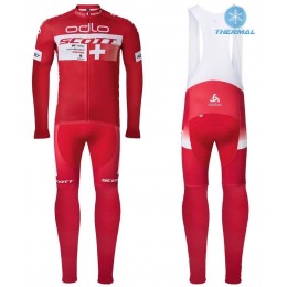 2016 Scott ODLO Team Rosso Thermo Squadre Pro Abbigliamento Ciclismo Maglia Ciclismo Manica Lunga e Salopette Lunga 22757-YC