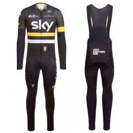 2016 Team Sky IV nero -giallo Squadre Pro Abbigliamento Ciclismo Maglia Ciclismo Manica Lunga e Salopette Lunga 36508-RJ