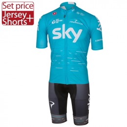 2017 Sky Pro Nuovo abbigliamento Bici Completo Maglia Ciclismo Corta e Pantaloncini Blau 94223-SD