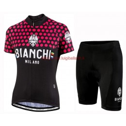 Completo Ciclismo 2019 Bianchi Dot rosso donna abbigliamento Bici Completo Maglia Ciclismo Corta e Salopette
