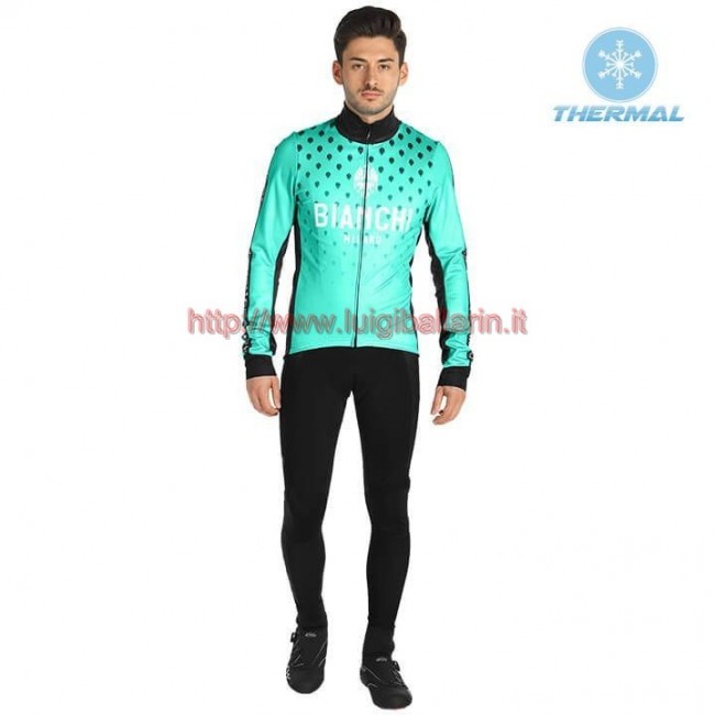 Completo Ciclismo 2019 Bianchi Milano FT verde thermique Maglia Ciclismo Manica Lunga e Salopette Lunga Completo Ciclismo 2019 Bianchi Milano FT verde thermique Maglia Ciclismo Manica Lunga e Salopette Lunga
