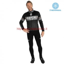 Completo Ciclismo 2019 Bianchi Milano XD nero thermique Maglia Ciclismo Manica Lunga e Salopette Lunga