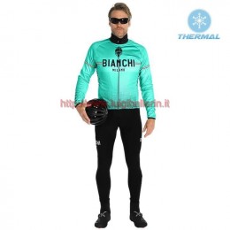 Completo Ciclismo 2019 Bianchi Milano XD verde thermique Maglia Ciclismo Manica Lunga e Salopette Lunga