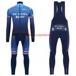 Completo Ciclismo 2019 Derosa Squadre Blu Maglia Ciclismo Manica Lunga e Salopette