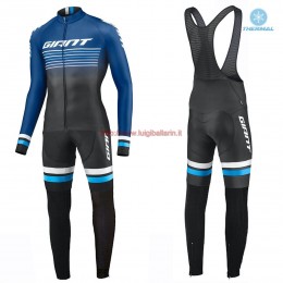 Completo Ciclismo 2019 Giant Race Day sombre Blu thermique Maglia Ciclismo Manica Lunga e Salopette Lunga