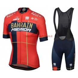 Completo Ciclismo 2019 Merida Bahrain rosso abbigliamento Bici Completo Maglia Ciclismo Corta e Salopette