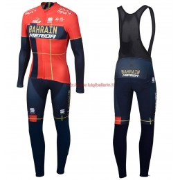 Completo Ciclismo 2019 Merida Bahrain rosso Maglia Ciclismo Manica Lunga e Salopette