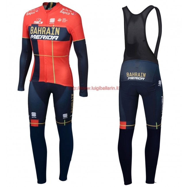 Completo Ciclismo 2019 Merida Bahrain rosso Maglia Ciclismo Manica Lunga e Salopette Completo Ciclismo 2019 Merida Bahrain rosso Maglia Ciclismo Manica Lunga e Salopette