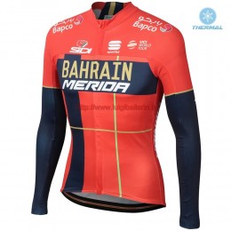 Completo Ciclismo 2019 Merida Bahrain rosso thermique Maglia Ciclismo Manica Lunga
