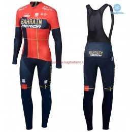 Completo Ciclismo 2019 Merida Bahrain rosso thermique Maglia Ciclismo Manica Lunga e Salopette Lunga