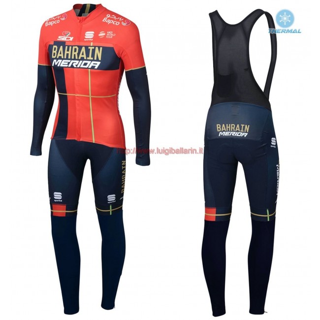 Completo Ciclismo 2019 Merida Bahrain rosso thermique Maglia Ciclismo Manica Lunga e Salopette Lunga Completo Ciclismo 2019 Merida Bahrain rosso thermique Maglia Ciclismo Manica Lunga e Salopette Lunga