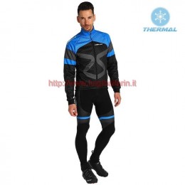 Completo Ciclismo 2019 Nalini Tuono nero-Blu thermique Maglia Ciclismo Manica Lunga e Salopette Lunga