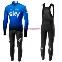 Completo Ciclismo 2019 SKY Squadre Blu Maglia Ciclismo Manica Lunga e Salopette