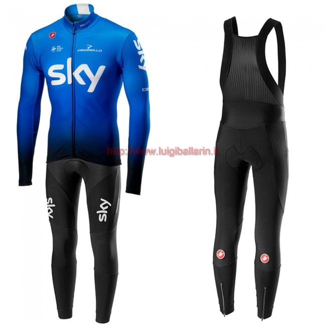 Completo Ciclismo 2019 SKY Squadre Blu Maglia Ciclismo Manica Lunga e Salopette Completo Ciclismo 2019 SKY Squadre Blu Maglia Ciclismo Manica Lunga e Salopette