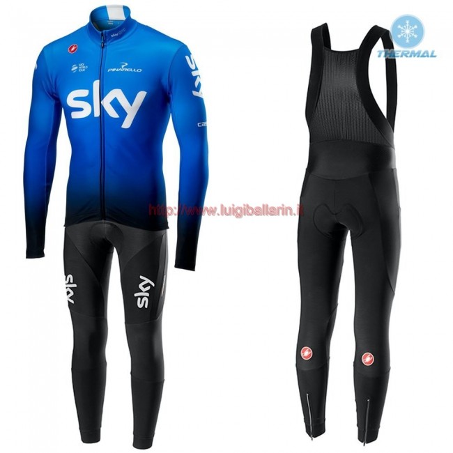 Completo Ciclismo 2019 SKY Squadre Blu thermique Maglia Ciclismo Manica Lunga e Salopette Lunga Completo Ciclismo 2019 SKY Squadre Blu thermique Maglia Ciclismo Manica Lunga e Salopette Lunga