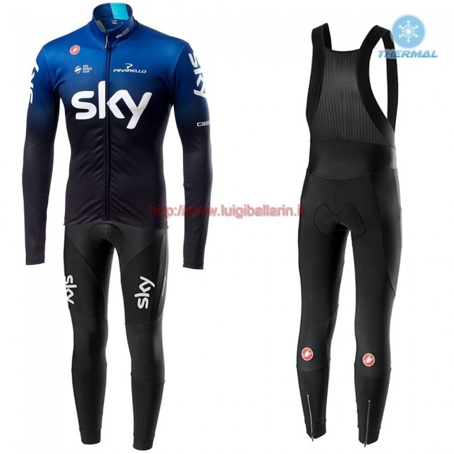 Completo Ciclismo 2019 SKY Squadre nero-Blu thermique Maglia Ciclismo Manica Lunga e Salopette Lunga Completo Ciclismo 2019 SKY Squadre nero-Blu thermique Maglia Ciclismo Manica Lunga e Salopette Lunga