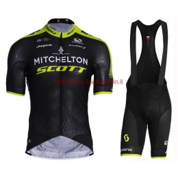 Completo Ciclismo 2019 Scott Mitchelton nero-giallo abbigliamento Bici Completo Maglia Ciclismo Corta e Salopette