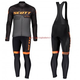 Completo Ciclismo 2019 Scott-RC-Squadre nero-Gris-Orange Maglia Ciclismo Manica Lunga e Salopette