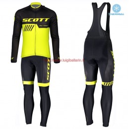 Completo Ciclismo 2019 Scott RC Squadre nero-giallo thermique Maglia Ciclismo Manica Lunga e Salopette Lunga