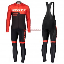 Completo Ciclismo 2019 Scott RC Squadre nero-rosso Maglia Ciclismo Manica Lunga e Salopette