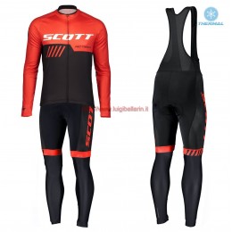 Completo Ciclismo 2019 Scott RC Squadre nero-rosso thermique Maglia Ciclismo Manica Lunga e Salopette Lunga