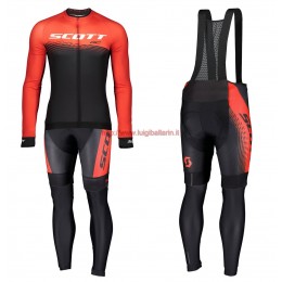 Completo Ciclismo 2019 Scott RC rosso-nero Maglia Ciclismo Manica Lunga e Salopette