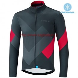 Completo Ciclismo 2019 Shimano Gris-rosso thermique Maglia Ciclismo Manica Lunga