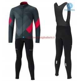 Completo Ciclismo 2019 Shimano Gris-rosso thermique Maglia Ciclismo Manica Lunga e Salopette Lunga