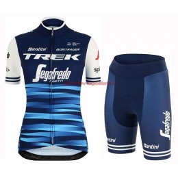 Completo Ciclismo 2019 Trek-Segafredo donna Blu abbigliamento Bici Completo Maglia Ciclismo Corta e Salopette