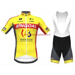 Completo Ciclismo 2020 Bingoal Wallonie Bruxelle giallo abbigliamento Bici Completo Maglia Ciclismo Corta e Salopette