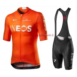 Completo Ciclismo 2020 INEOS Squadre Orange abbigliamento Bici Completo Maglia Ciclismo Corta e Salopette
