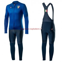 Completo Ciclismo 2020 Italia Blu Maglia Ciclismo Manica Lunga e Salopette