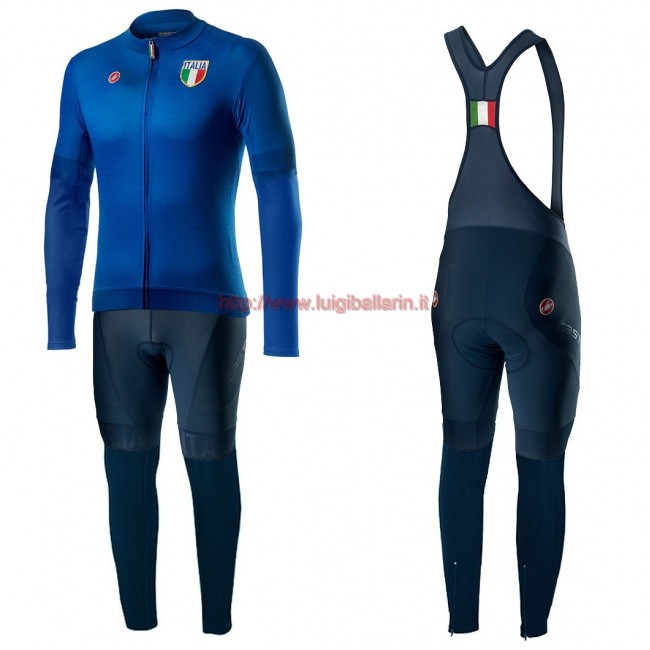 Completo Ciclismo 2020 Italia Blu Maglia Ciclismo Manica Lunga e Salopette Completo Ciclismo 2020 Italia Blu Maglia Ciclismo Manica Lunga e Salopette