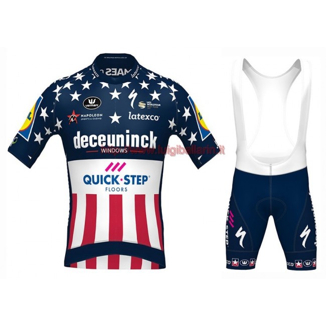 Completo Ciclismo 2020 Quick-Step US Champion abbigliamento Bici Completo Maglia Ciclismo Corta e Salopette Completo Ciclismo 2020 Quick-Step US Champion abbigliamento Bici Completo Maglia Ciclismo Corta e Salopette