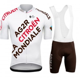Team Ag2r White abbigliamento Bici Completo Maglia Ciclismo Corta e Salopette 5CBUU