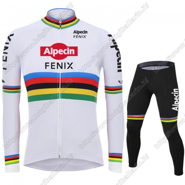 2021 Alpecin Fenix World Champion bianca Abbigliamento Maglia Ciclismo Manica Lunga e Salopette Lunga CESFC 2021 Alpecin Fenix World Champion bianca Abbigliamento Maglia Ciclismo Manica Lunga e Salopette Lunga CESFC