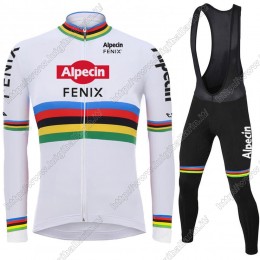 2021 Alpecin Fenix World Champion bianca Abbigliamento Maglia Ciclismo Manica Lunga e Salopette Lunga RWTBZ