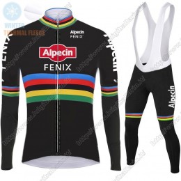 Winter 2021 Alpecin Fenix World Champion Noir Abbigliamento Maglia Ciclismo Manica Lunga e Salopette Lunga FJWOP