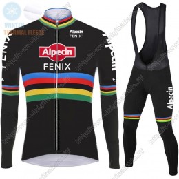 Winter 2021 Alpecin Fenix World Champion Noir Abbigliamento Maglia Ciclismo Manica Lunga e Salopette Lunga AAMUI
