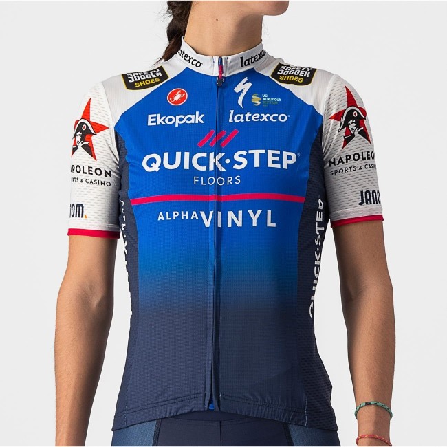 Quick Step Alpha Vinyl 2022 Competizione Maglia da ciclismo a manica corta da donna Squadra di ciclismo professionale Quick Step Alpha Vinyl 2022 Competizione Maglia da ciclismo a manica corta da donna Squadra di ciclismo professionale
